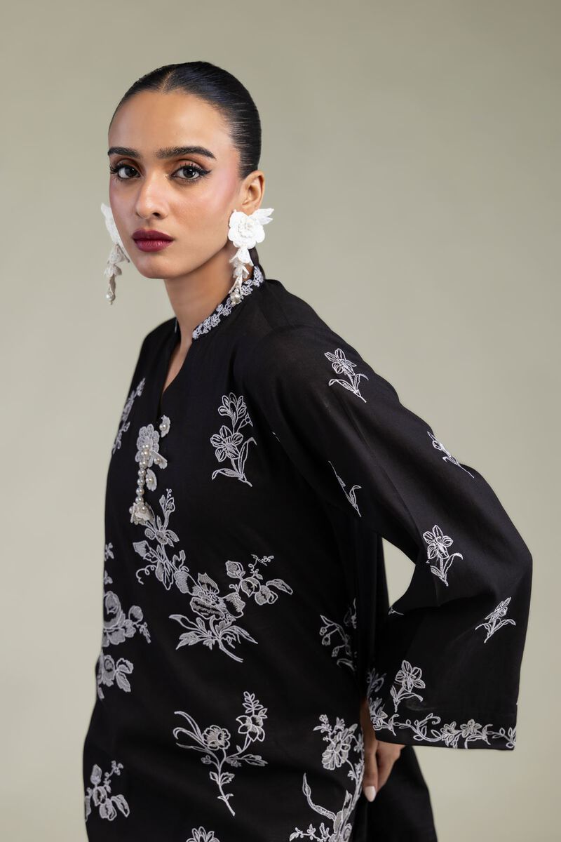 Embroidered | Raw Silk | Black Silk Kurta | USD 60.00