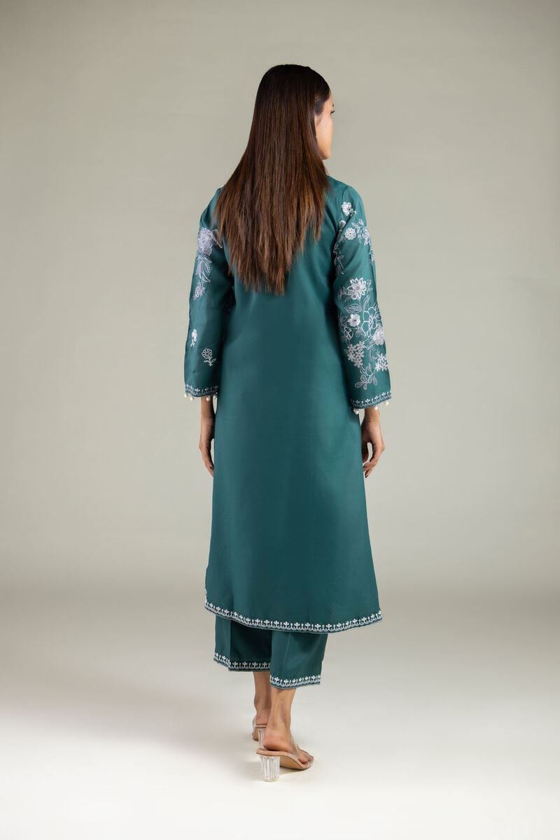 Embroidered | Raw Silk | Pearl Floral Kurta | USD 60.00