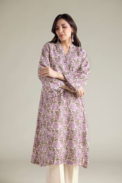 Embroidered | Cambric | Beige V-Neck Kurta | USD 30.00