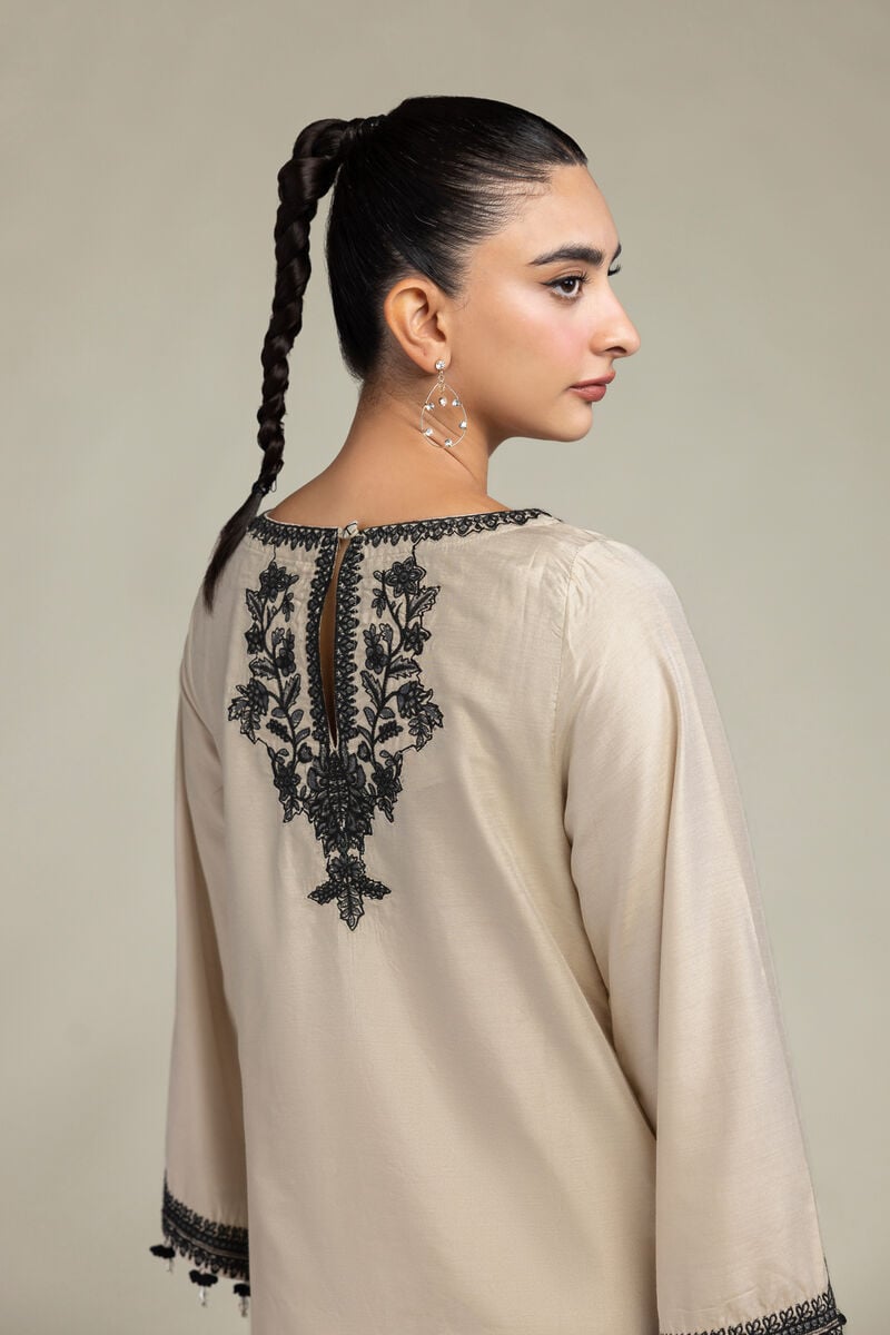 Raw Silk | Floral Beige Kurta | USD 70.00