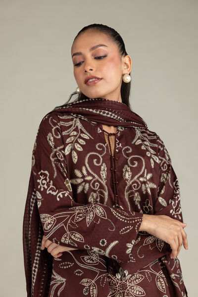 Printed | Voile | Brown Printed Dupatta | USD 25.00