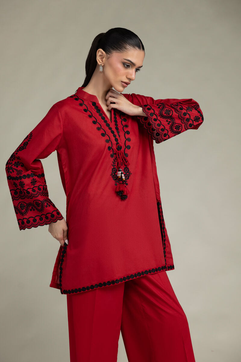 Embroidered | Cambric | Red Cambric Kurta | USD 55.00
