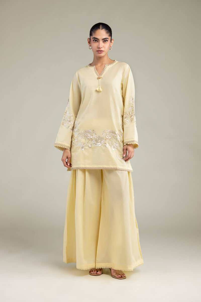 Embroidered | Cambric | Floral Yellow Kurta | USD 45.00