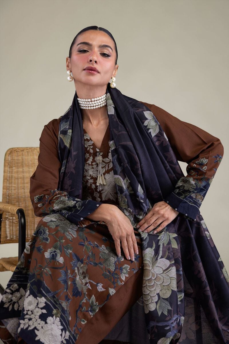 Embroidered | Polyester Silk | Brown Silk Dupatta | USD 30.00