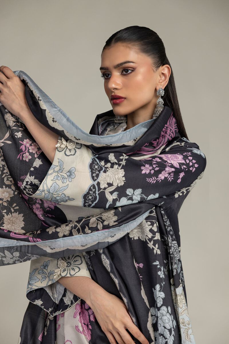 Embroidered | Polyester Silk | Black Floral Dupatta | USD 30.00