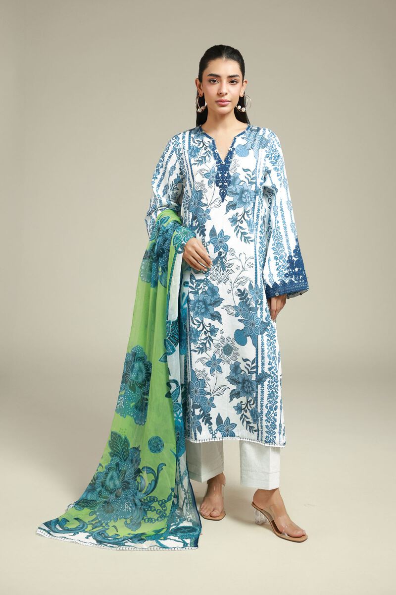 Embroidered | Satin | Floral Printed Suit | USD 75.00