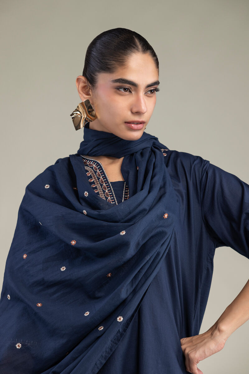 Embroidered | Lawn | Lawn Navy Dupatta | USD 35.00