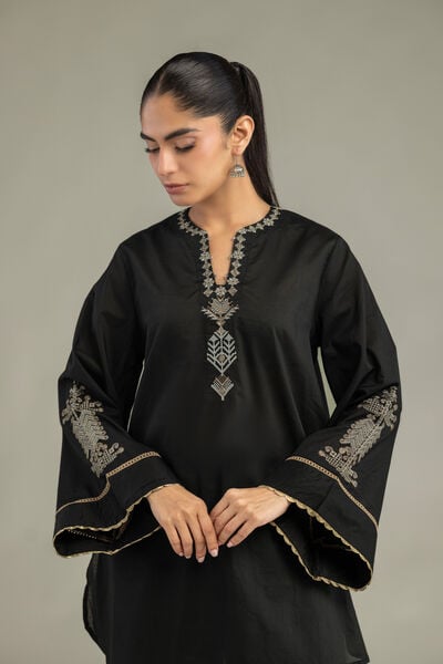 Embroidered | Cambric | V-Neck Black Kurta | USD 40.00