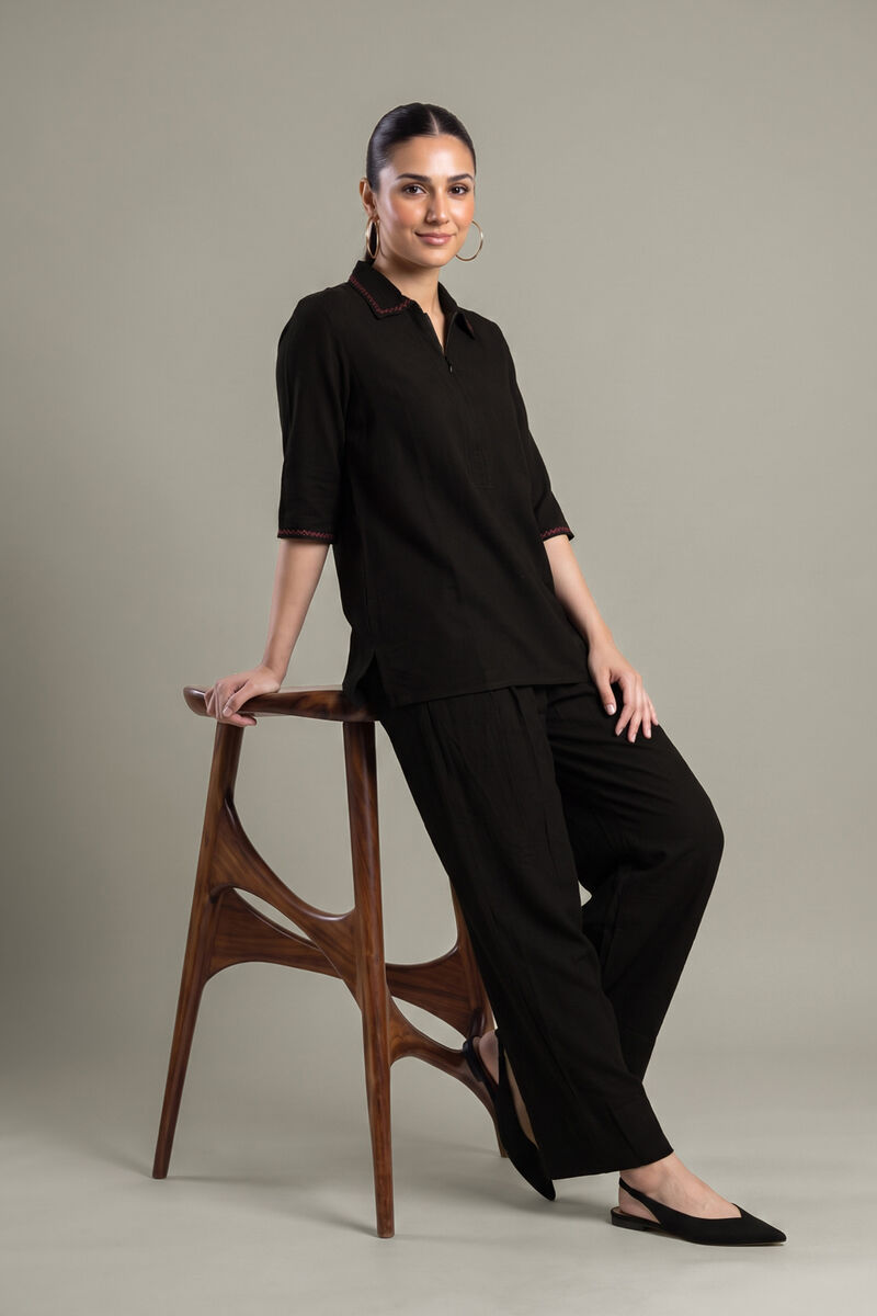 Dyed | Crepe | V-Neck Black Tunic | USD 40.00