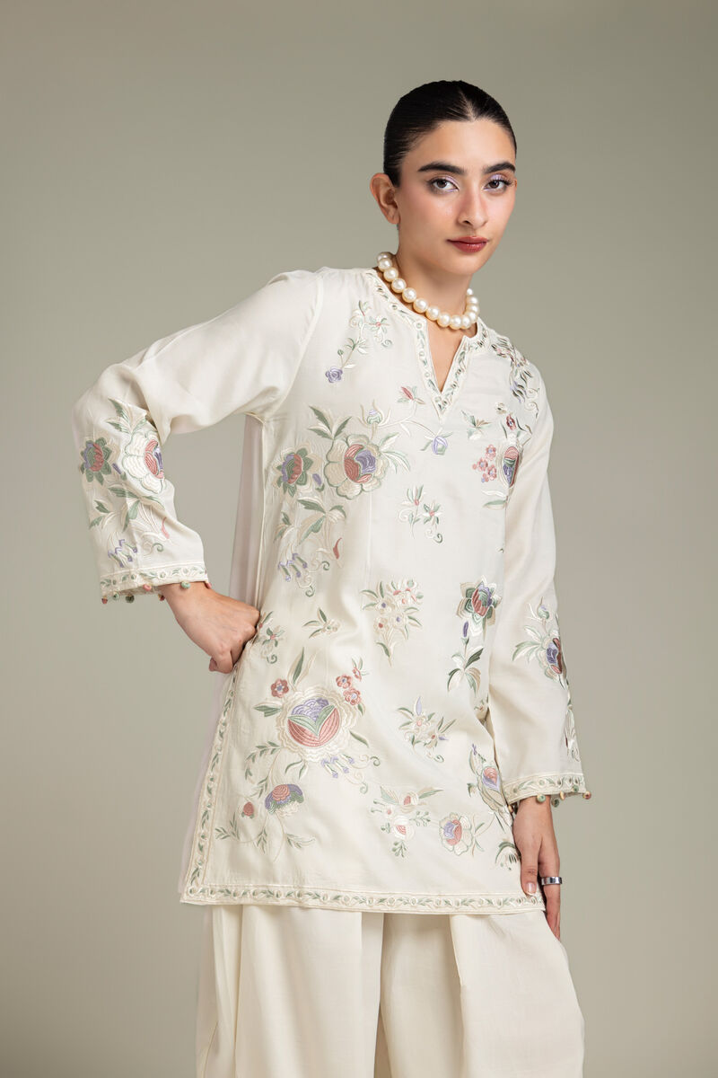 Embroidered | Raw Silk | Off-White Silk Kurta | USD 70.00