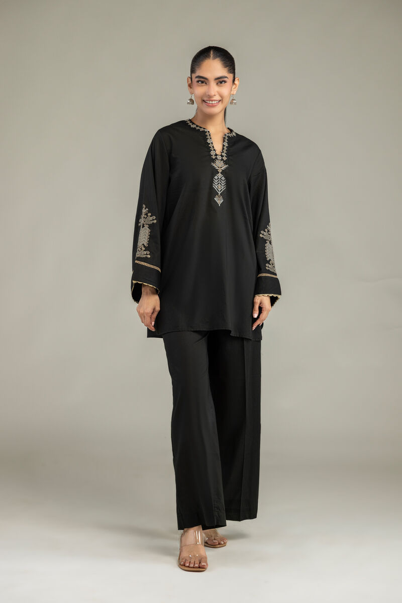 Embroidered | Cambric | V-Neck Black Kurta | USD 40.00