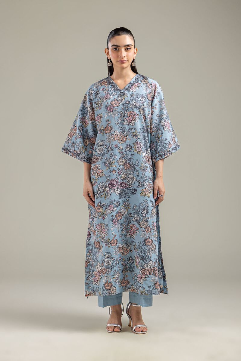 Embroidered | Cotton Dobby | Blue Longline Kurta | USD 35.00