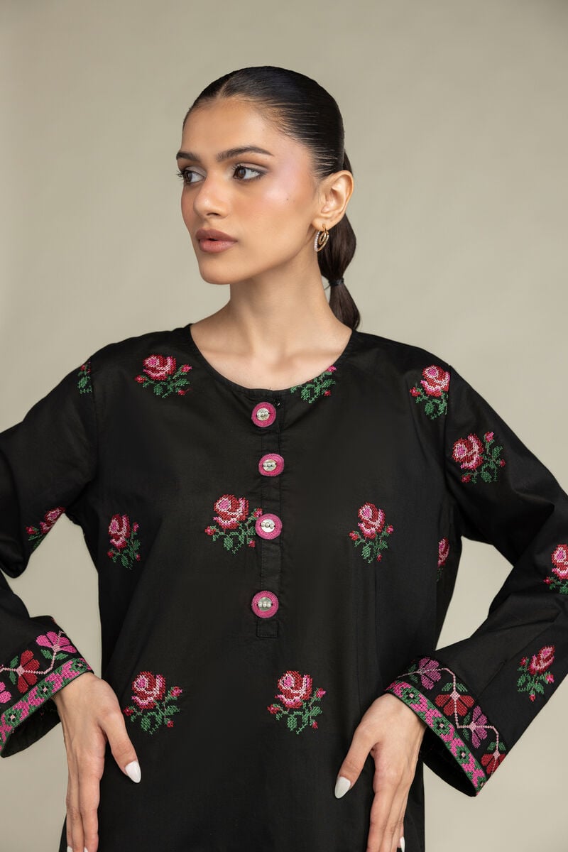 Embroidered | Cambric | Black Cambric Kurta | USD 45.00