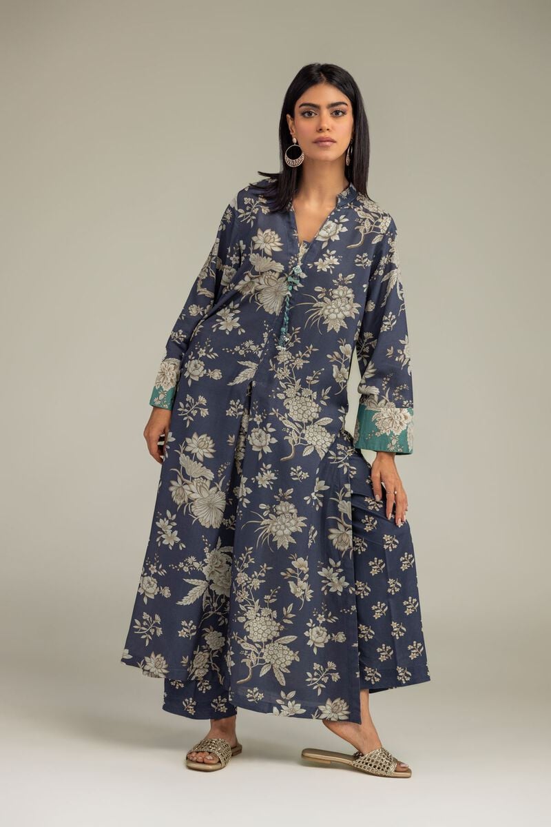 Printed | Raw Silk | Floral Navy Pants | USD 35.00