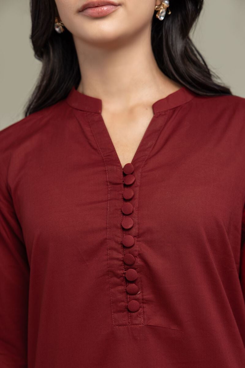 Embroidered | Cambric | Maroon V-Neck Kurta | USD 45.00