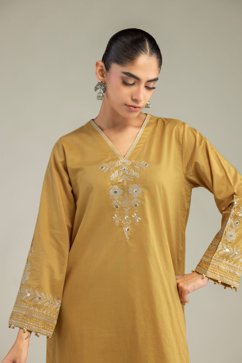 Embroidered | Cambric | Short Mustard Kurta | USD 40.00