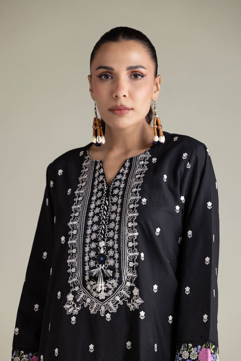 Embroidered | Cotton Dobby | Black Tailored 2-Piece | USD 70.00