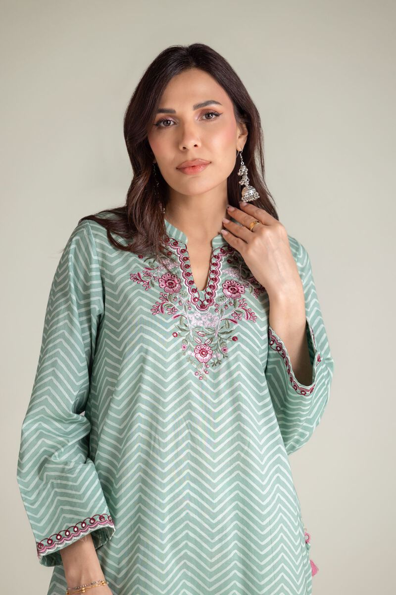 Embroidered | Cambric | Mint Cambric Kurta | USD 35.00