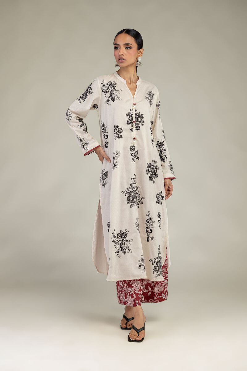 Embroidered | Cotton Dobby | Floral Longline Kurta | USD 55.00