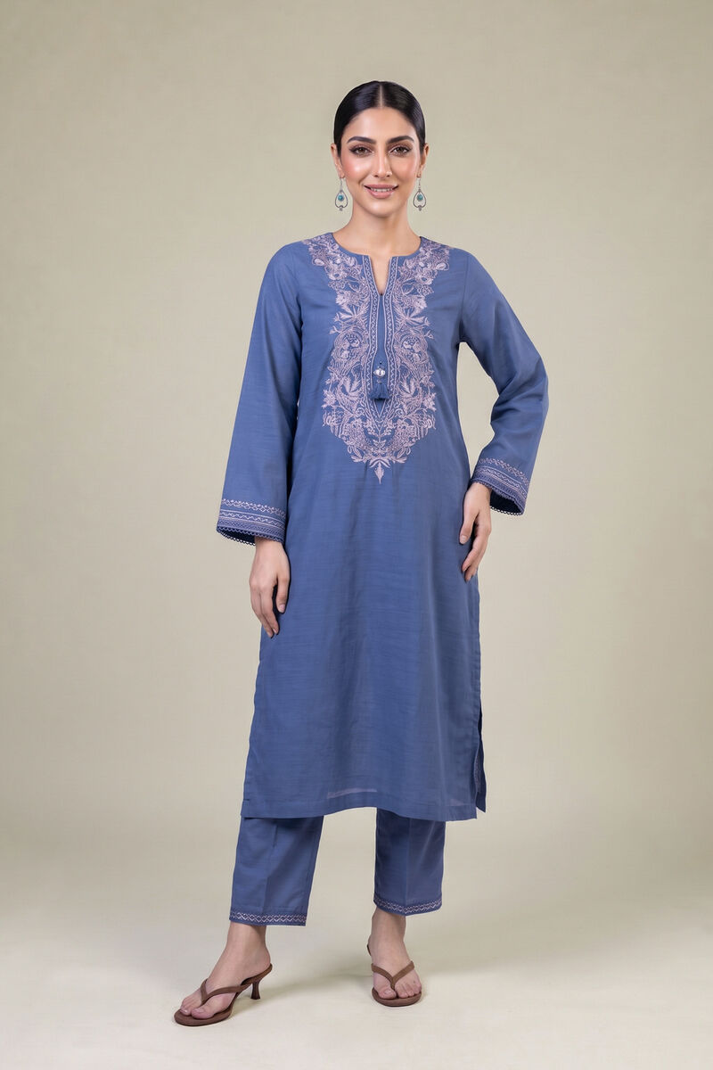 Embroidered | Light Khaddar | Embroidered Blue Kurta | USD 45.00