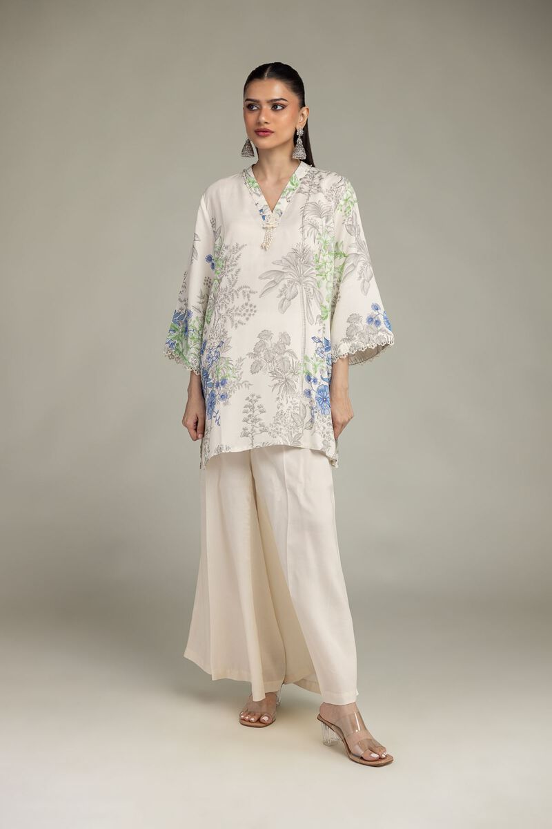 Embroidered | Raw Silk | Floral V-Neck Kurta | USD 45.00