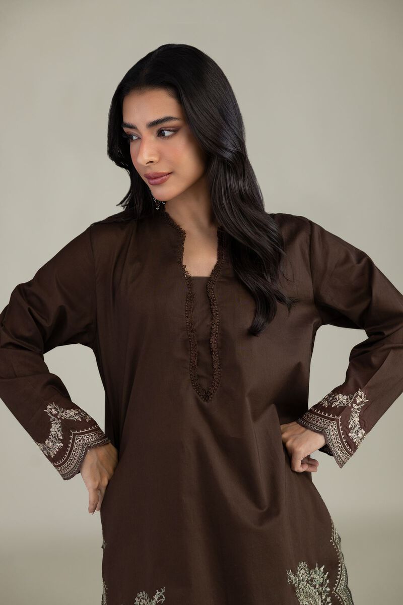 Embroidered | Cambric | Short Brown Kurta | USD 40.00