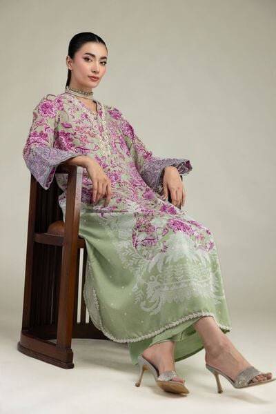 Embroidered | Raw Silk | Floral Longline Kurta | USD 65.00