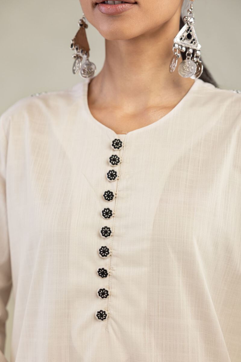 Textured Cotton | Embroidered | Short Round-Neck Kurta | USD 40.00