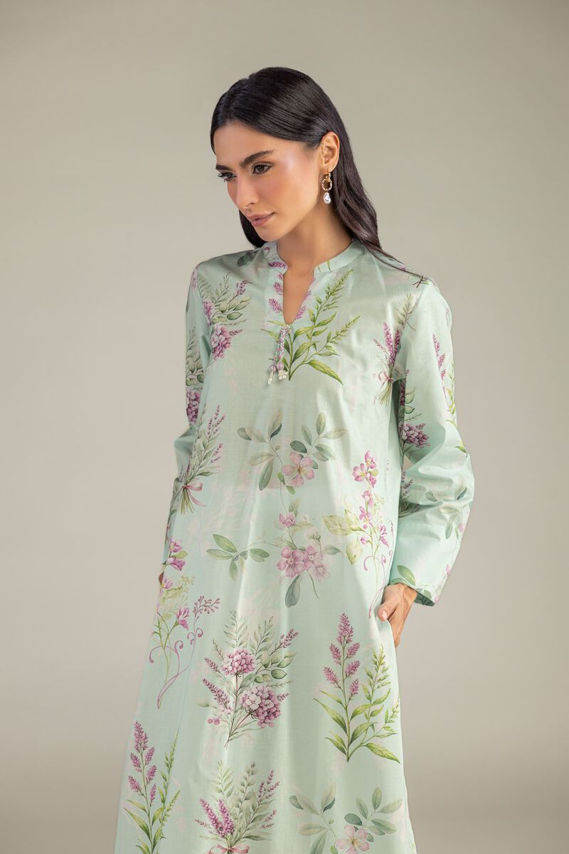 Printed | Cambric | Mint Long Kurta | USD 35.00