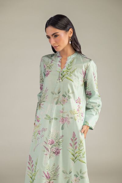 Printed | Cambric | Mint Long Kurta | USD 35.00
