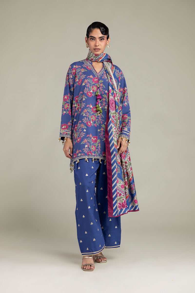 Embroidered | Polyester Silk | Blue Floral Dupatta | USD 35.00