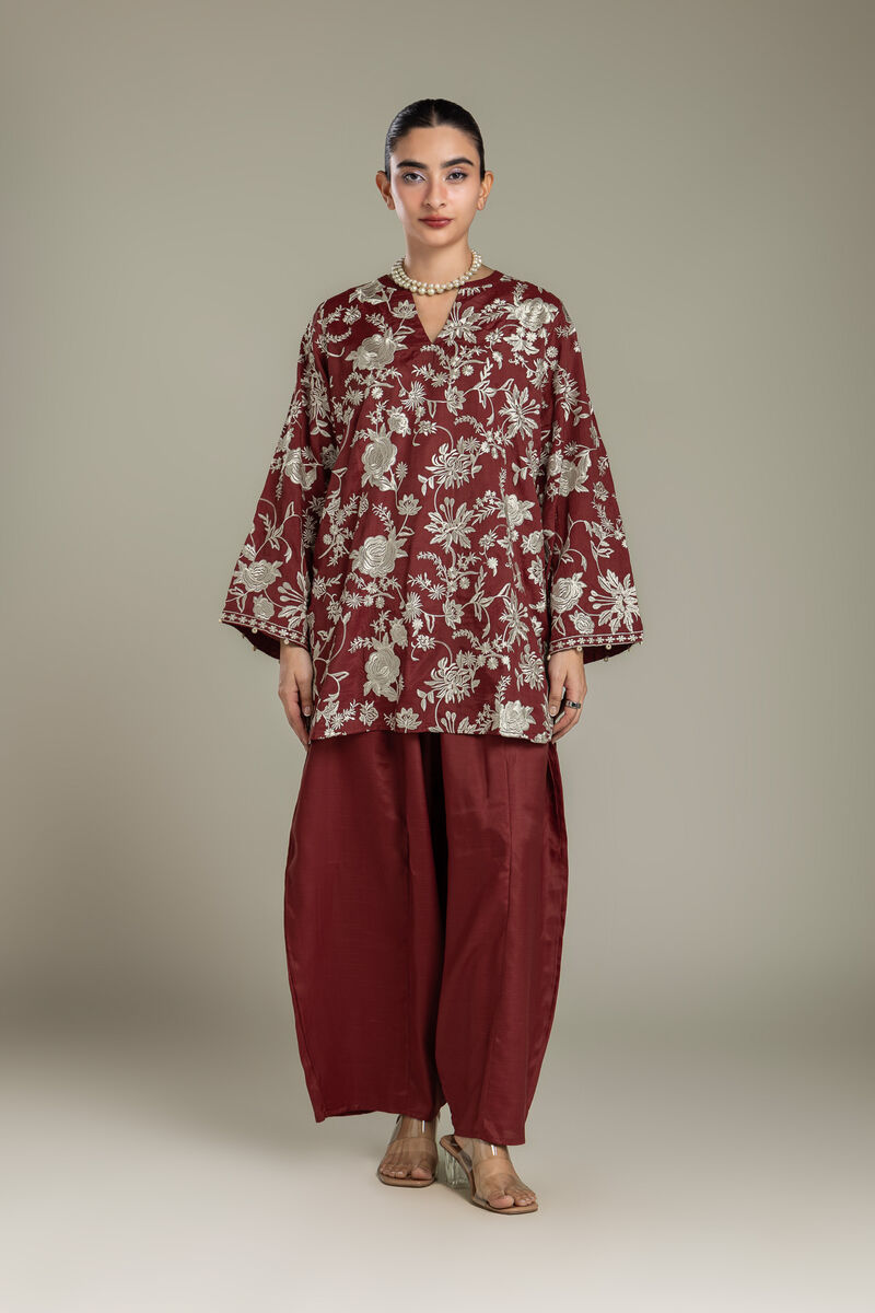 Embroidered | Raw Silk | Short Maroon Kurta | USD 70.00