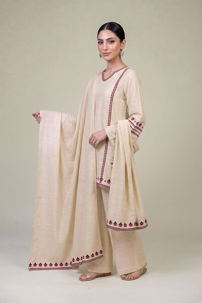 Embroidered | Light Khaddar | Floral Beige Dupatta | USD 35.00