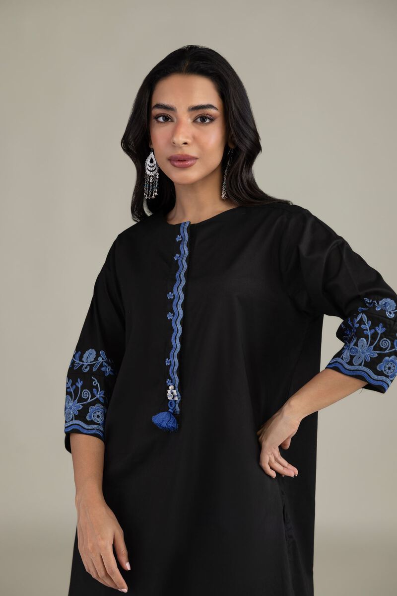 Embroidered | Cambric | Black Cambric Kurta | USD 40.00