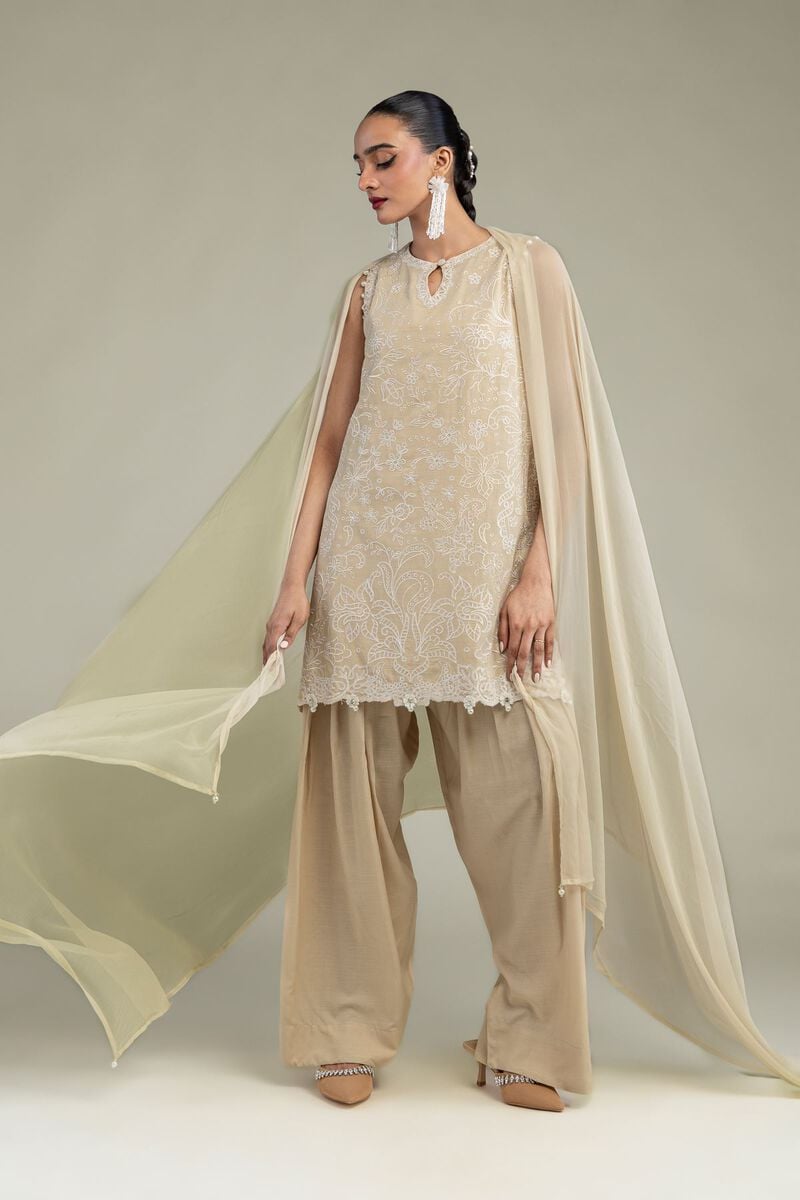 Embroidered | Chiffon | Beige Chiffon Dupatta | USD 30.00
