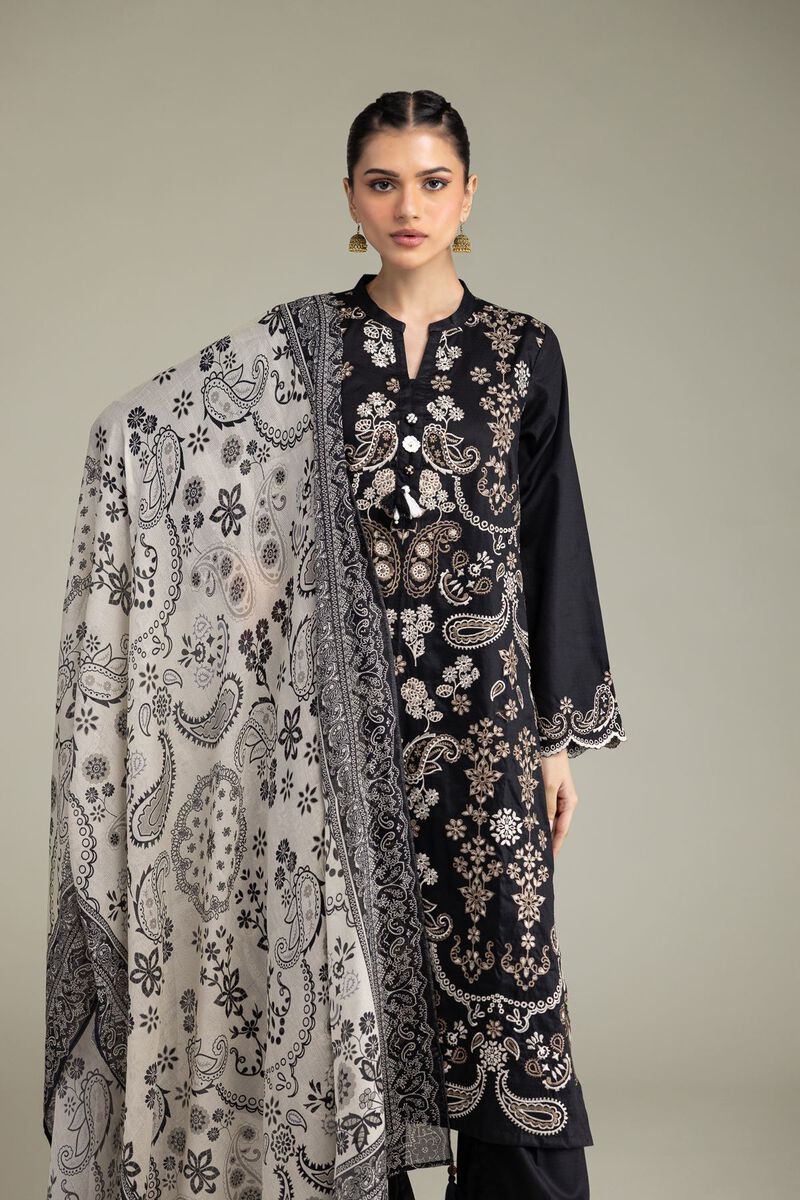 Embroidered | Cotton Dobby | Black Tailored Set | USD 80.00