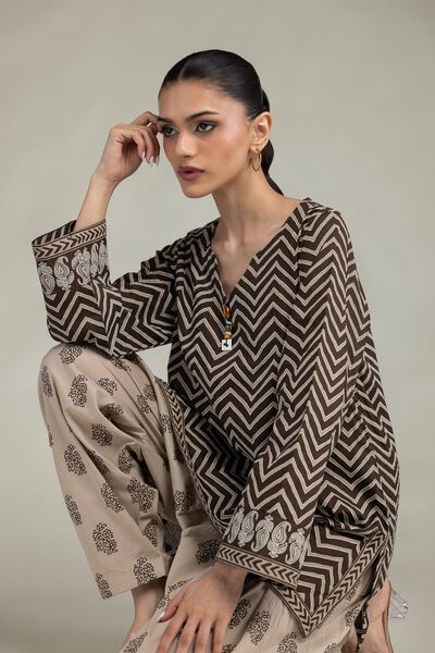 Printed | Cambric | Brown Short Kurta | USD 40.00