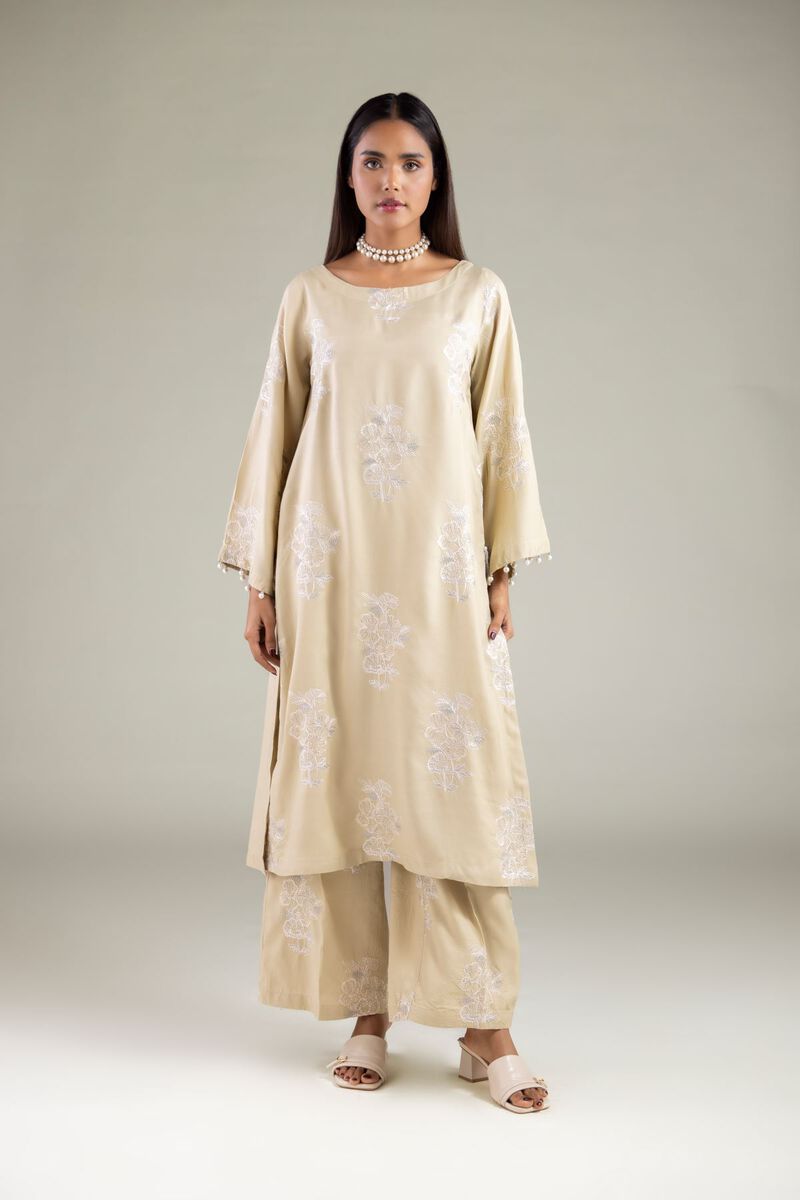 Embroidered | Raw Silk | Floral Round-Neck Kurta | USD 55.00