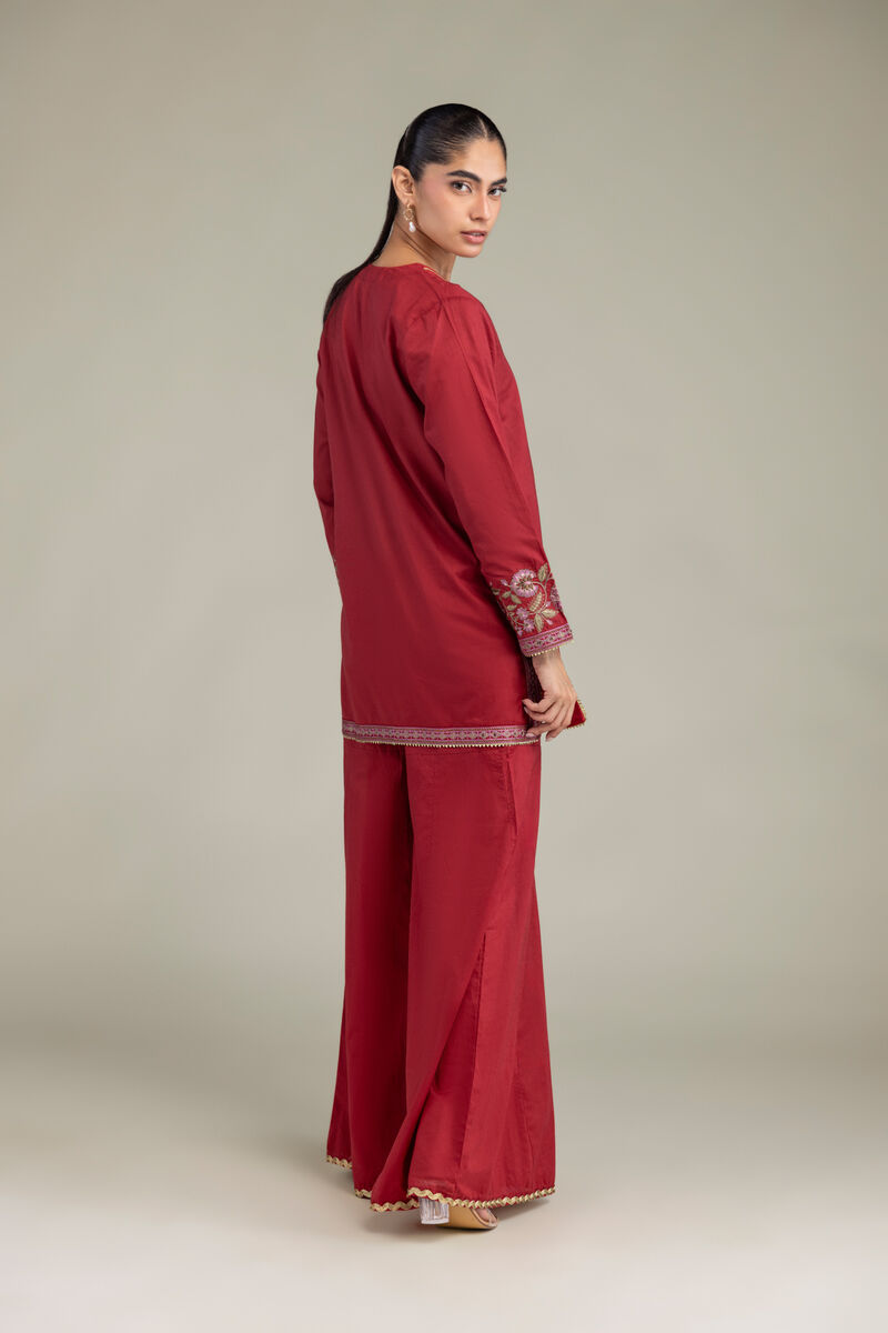 Embroidered | Cambric | Red Floral Kurta | USD 40.00