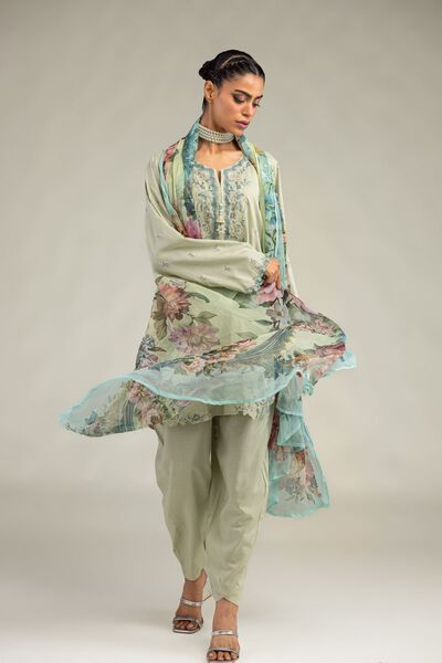 Embroidered | Mesuri | Floral Mint Dupatta | USD 30.00