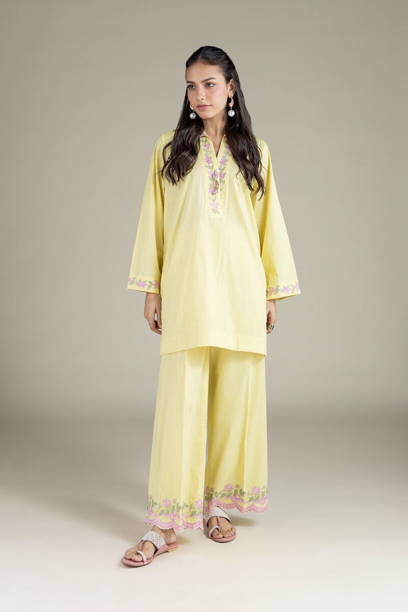 Embroidered | Textured Cambric | Floral V-Neck Kurta | USD 35.00