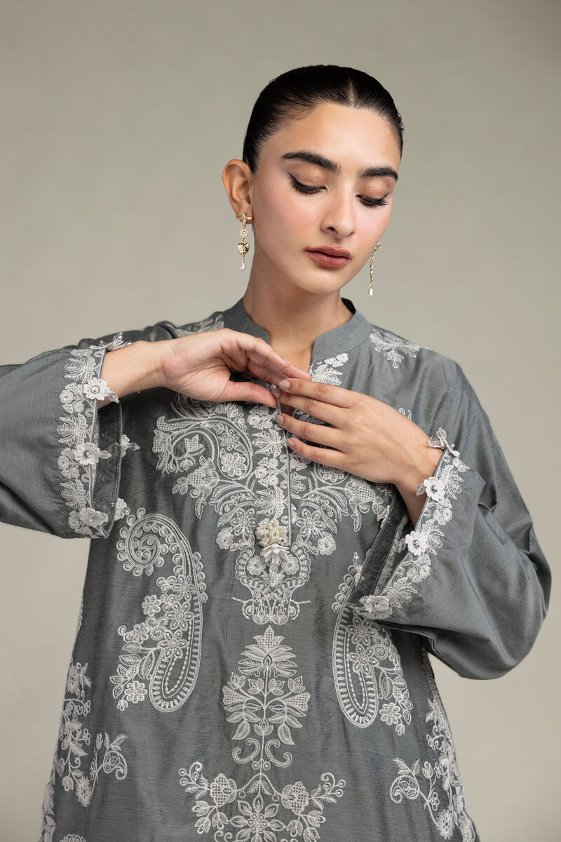 Raw Silk | Gray Silk Kurta | USD 65.00