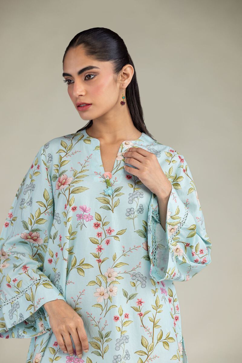 Printed | Cotton Viscose | Blue V-Neck Kurta | USD 35.00