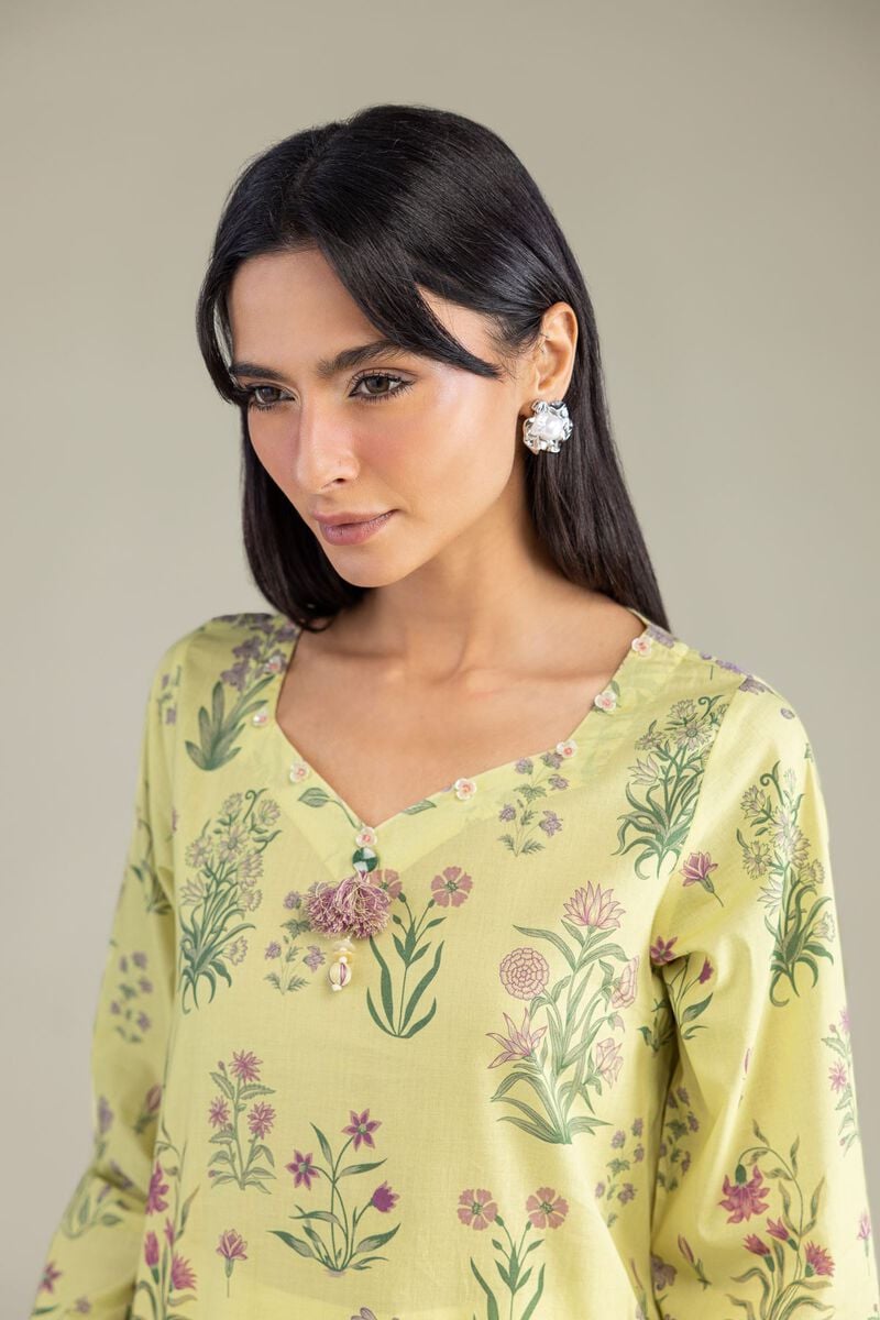 Printed | Cambric | Yellow Cambric Kurta | USD 35.00