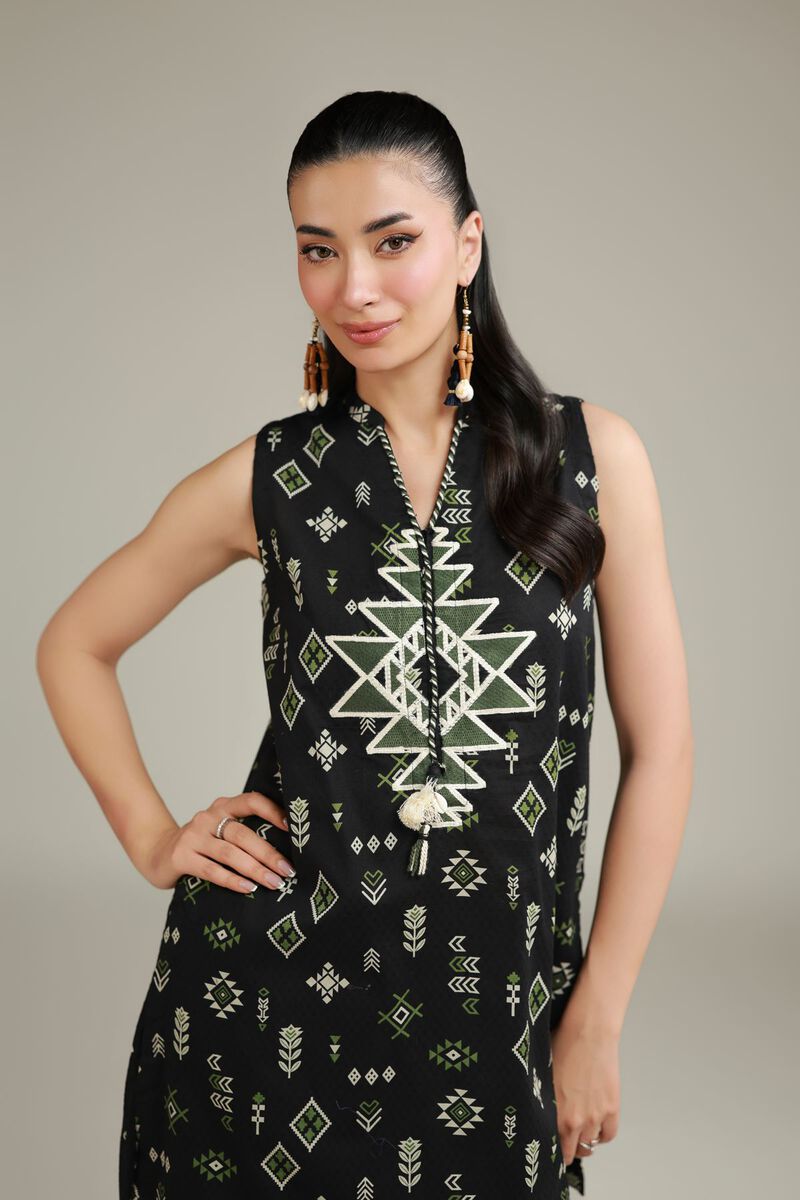 Embroidered | Cotton Dobby | Black Sleeveless Kurta | USD 30.00