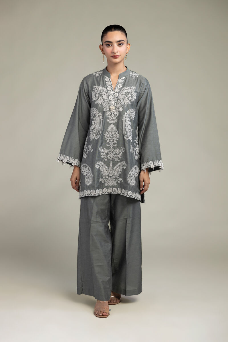 Raw Silk | Gray Silk Kurta | USD 65.00