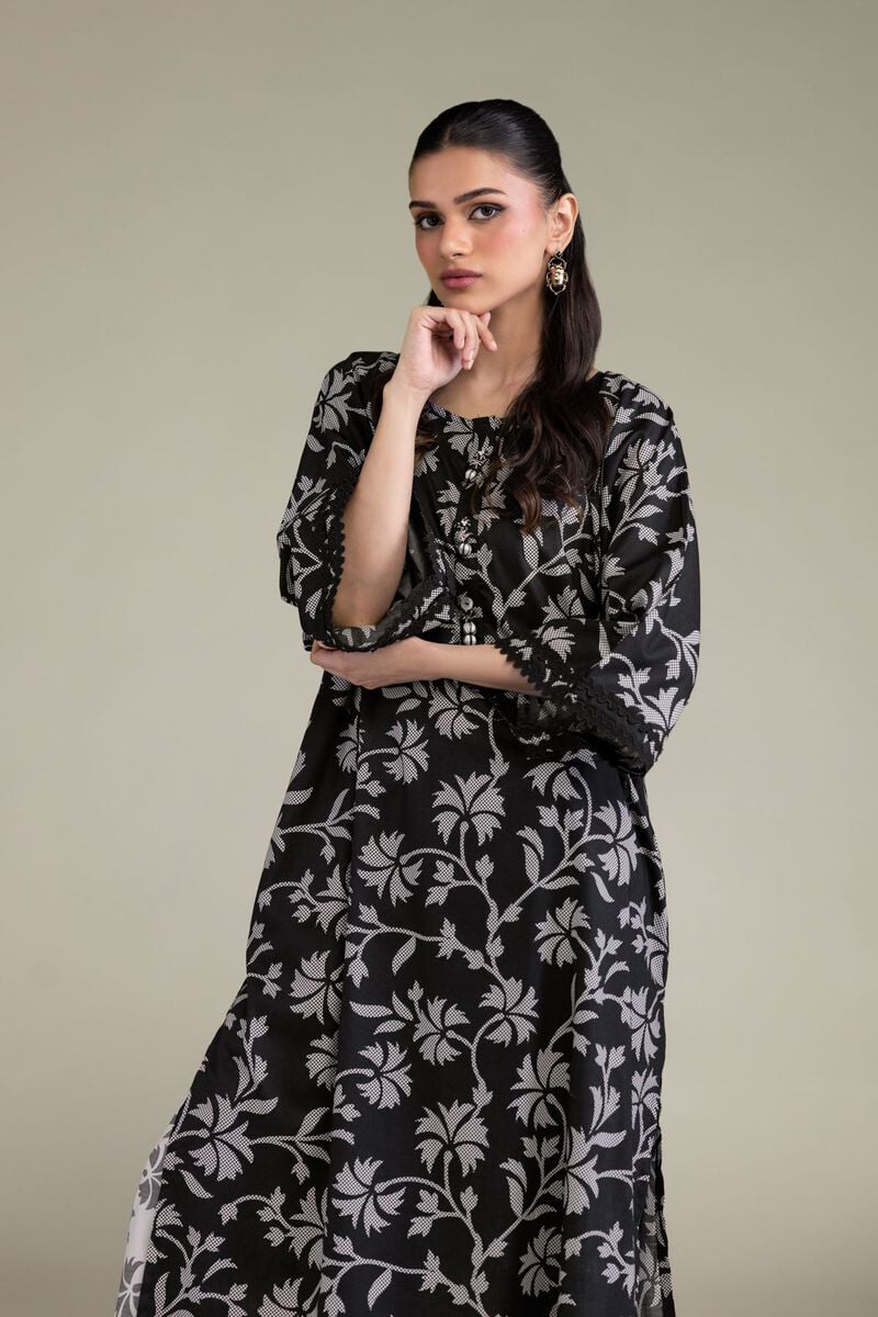 Printed | Cotton Viscose | Black Floral Kurta | USD 35.00