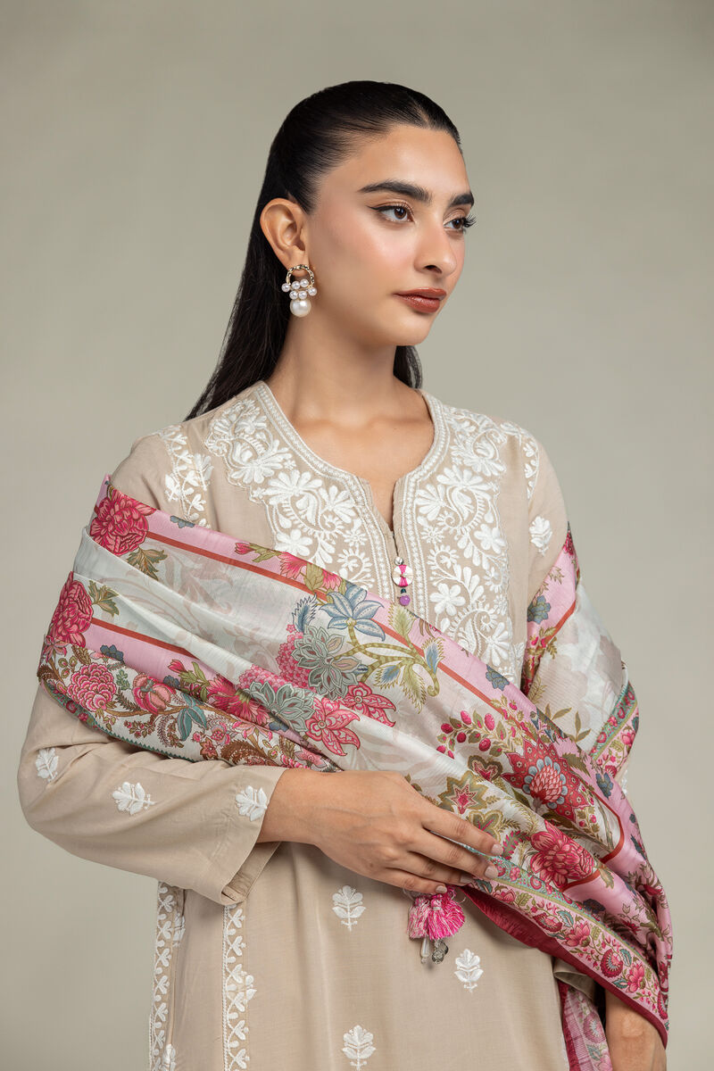 Embroidered  | Polyester Silk | Pink Floral Dupatta | USD 30.00