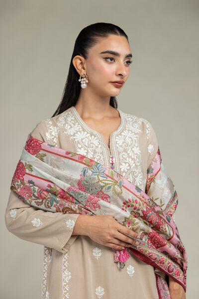 Embroidered  | Polyester Silk | Pink Floral Dupatta | USD 30.00