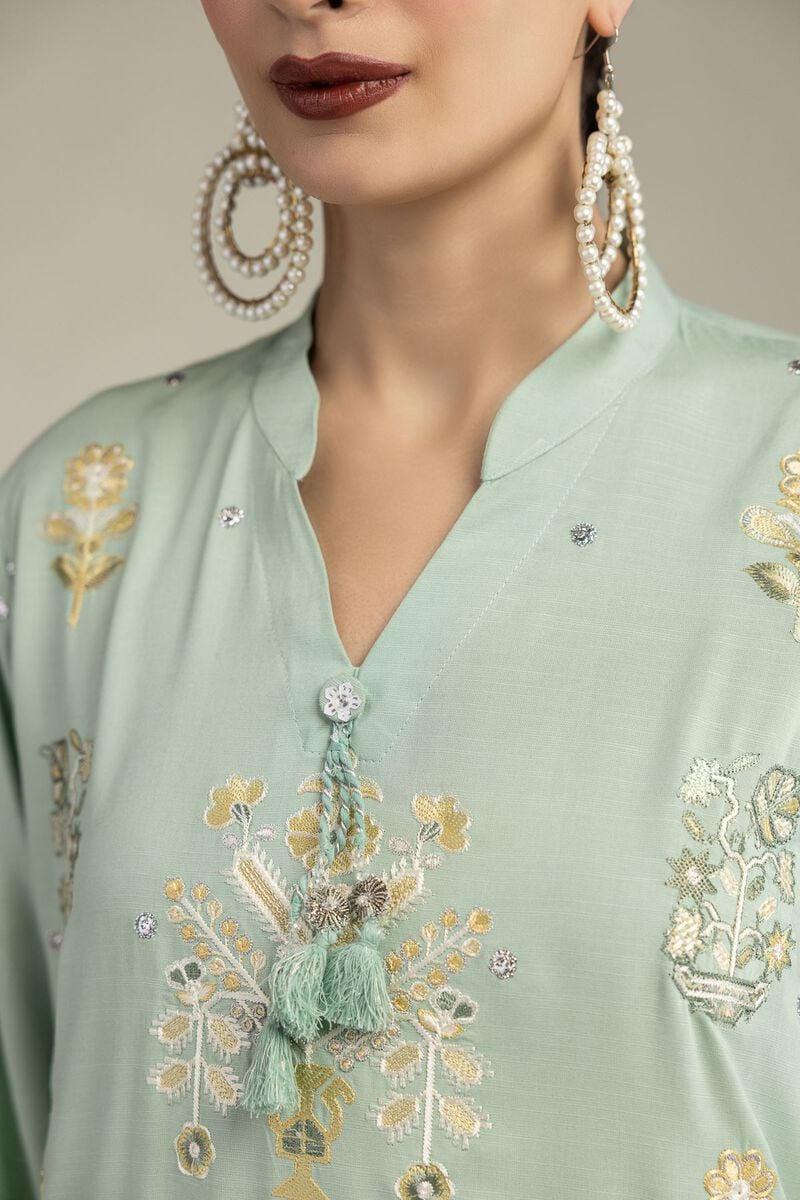 Embroidered | Raw Silk | Floral Embroidered Kurta | USD 45.00